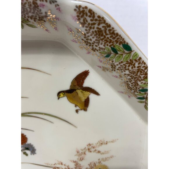 Vintage Otagiri Japan Hexagon Quail Floral Gold Accents Plate Charger - Picture 4 of 7